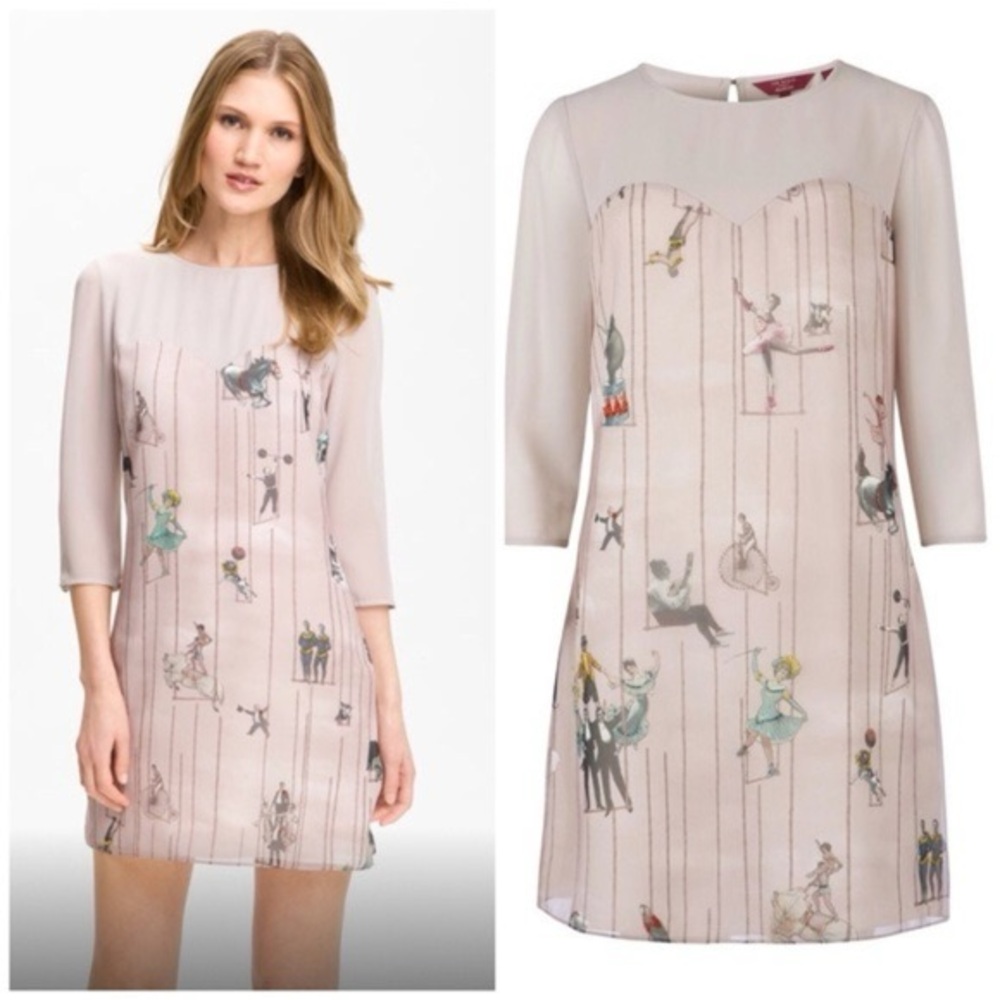 Ted Baker - Elegant Beige Dress with Artistic Print